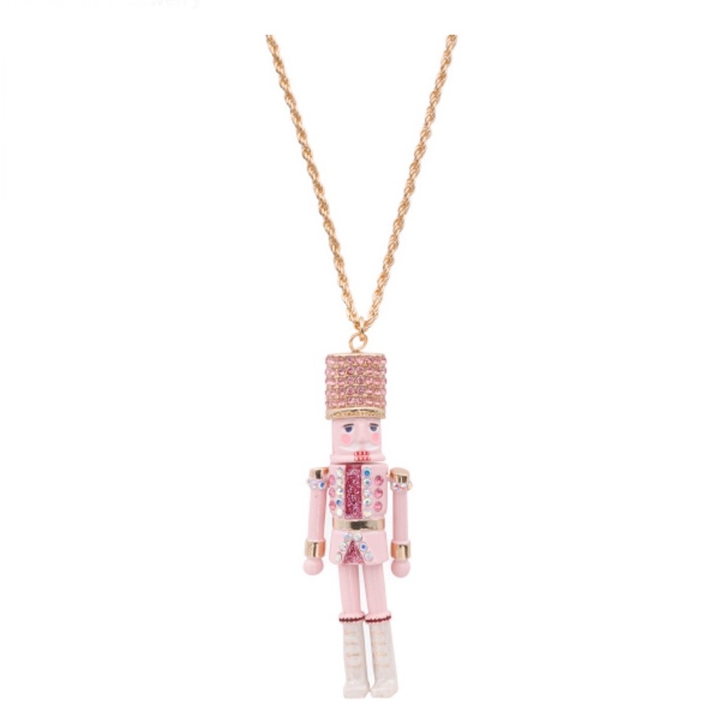 BETSEY JOHNSON Pink Nutcracker Pendant Necklace With Crystal Accents NWTS